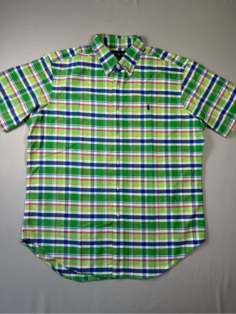 Ralph Lauren Classic Fit Large Green Plaid Button Down Cotton Shirt